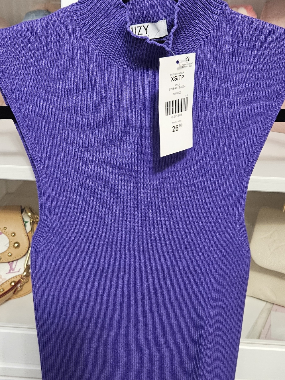Suzy Shier Vibrant Purple Ribbed Sleeveless Turtleneck Top